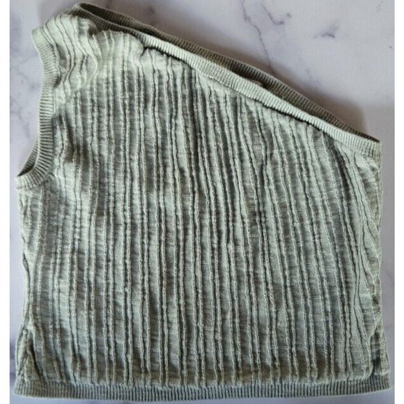 Free People Beach Mary One Shoulder Top Small Green Linen Ribbed Knit Sweater - Picture 2 of 10